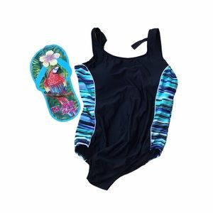 Catalina Black Green Blue One Piece Swim Suit 2X